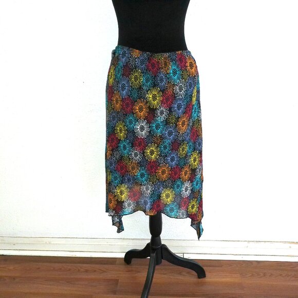 Giorgio Fiorlini, multi-color floral midi skirt, double layers - Picture 8 of 9